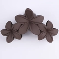 Large dark brown matte claw clip featuring triple plumeria flower design for thick hair - 12cm Three Flowers Dark Brown