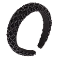 Luxurious wide black sponge headband with hand-beaded mesh texture and glossy pearls - Criss-cross Black Beaded