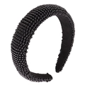 Luxurious black padded headband with handcrafted beads for elegant party hairstyles - Black Round Beads