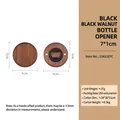 Round black walnut magnetic wood bottle opener with 7cm diameter and dark wood grain finish - Round Black Walnut Bottle Opener