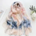 Pink lotus print sheer summer scarf featuring delicate petals and green leaves design - Sunlit Lotus Pink