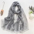 Elegant grey floral chiffon scarf for women with white lotus patterns on a soft beach wrap - Linear Flower Grey