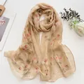 Floral chiffon summer scarf in beige with pink flower patterns for beach sun protection - Daisy Wheat