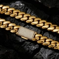 Detalle de cadena cubana Miami bañada en oro con cierre rectangular incrustado de cristales - 8mm-18cm / Dorado