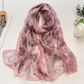 Pink lotus print long silk scarf for sun protection and beach wear with floral patterns - Pincushion Flower Dusty Rose