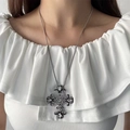 Gothic silver cross pendant necklace with clear rhinestones on elegant model - Cross Pendant Style (X5078)