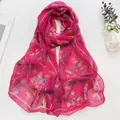 Lightweight magenta long scarf with floral daisy pattern for beach sun protection - Daisy Rose Red