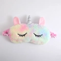 Regenboog pluche eenhoorn slaapmasker met zilveren glitterhoorn en schattige wimpers - Regenboog