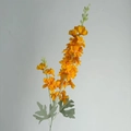Artificial Delphinium stem in vibrant orange yellow with realistic green foliage and texture - Orange