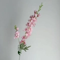 Delicate light pink silk cherry blossom branch with green leaves for home decoration - Deep Pink