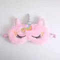 Roze pluche eenhoorn slaapmasker met geborduurde ogen en glanzende zilveren hoorn - Regenboog Wimpers Kleurrijk Roze