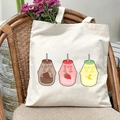Detail of white canvas tote bag featuring cute Korean cartoon drink bottle prints - Korean Cartoon Beverage Bottle Pattern Style(19)