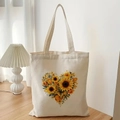 Detail of sunflower heart print on a beige canvas tote bag over a wooden desk - Sunflower Heart Flower Cluster Style(10)