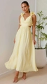 Abito lungo giallo chiaro con spalline floreali e dettagli cut-out sui lati della vita - Giallo