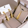 Polished gold stainless steel jewelry set with teardrop earrings and pendant necklace - Polished 3-Piece Set (Necklace + Earrings)