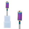 Rainbow tungsten carbide nail drill bit with cross-cut teeth on a white plastic base - Professional Nail Drill Bit (HK-61)