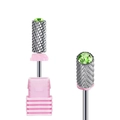 Alloy nail drill bit with green gemstone top and pink base for professional manicure - Professional Nail Drill Bit (HK-73)