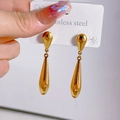 Golden teardrop earrings in polished stainless steel with elegant double-drop design - Smooth Dome Hoop Earrings