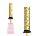 Golden alloy nail drill bit with cross-cut diamond texture and pink protective case - Professional Nail Drill Bit (HK-82)