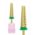 Golden alloy nail drill bit with green ring and pink base for cuticle removal - Professional Nail Drill Bit (HK-84)