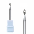 Silver tungsten steel nail drill bit with cross-cut teeth on a white plastic base - Professional Nail Drill Bit (HK-02)