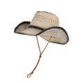 Western straw cowboy hat with gradient brim and adjustable brown chin strap - Black Beige