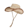 Straw cowboy hat with natural brown gradient weave and adjustable wind strap - Mocha