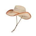 Straw cowboy hat in beige with orange-brown gradient brim and adjustable wind cord - Beige