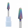 Rainbow tungsten carbide nail drill bit with spiral teeth and protective white base - Professional Nail Drill Bit (HK-09)
