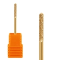 Golden nail alloy sanding head with spiral texture and orange storage base for manicure - Professional Nail Drill Bit (HK-14)
