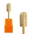 Golden cross-cut alloy nail drill bit for cuticle removal with orange plastic base - Professional Nail Drill Bit (HK-23)