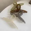 Set of four minimalist resin hair claws in olive green, amber, mauve, and cream white - 11cm Shark Clip / Gray