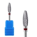 Carbide nail drill bit with double cut pattern and red ring mark on blue base - Professional Nail Drill Bit (HK-35)