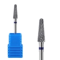 Cone tungsten steel nail drill bit with blue ring marker and plastic storage base - Professional Nail Drill Bit (HK-37)