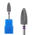 Silver carbide nail drill bit with purple rings and precision spiral cutting flutes - Professional Nail Drill Bit (HK-44)