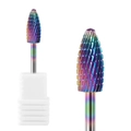 Rainbow tungsten carbide nail drill bit with fine teeth and white storage base - Professional Nail Drill Bit (HK-46)