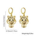 Detail showing dimensions of leopard earrings with gold plating, pearls and zircons - Geometric Hollow Leopard Head Style