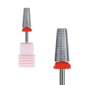 Silver alloy nail drill bit with red ring and fine cross-cut teeth for manicure removal - Professional Nail Drill Bit (HK-64)