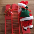 Babbo Natale elettrico con sacco verde e pezzi di scala rossa per decorazioni - Babbo Natale che si arrampica sulla scala singola rossa