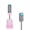 Silver alloy nail drill bit with blue crystal tip and pink base for cuticle removal - Professional Nail Drill Bit (HK-72)