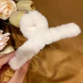 Plush cream-colored faux fur hair claw clip in large size for thick hair styles - Creamy White Plush Large Hair Claw