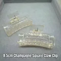 Set of two 8.5cm champagne square hair claw clips in translucent acrylic material - 8.5cm Square Champagne Hair Claw