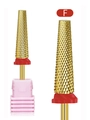 Fine grade golden alloy nail drill bit with red dust ring and pink storage base - Professional Nail Drill Bit (HK-86)