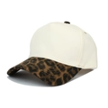 Two-tone baseball cap featuring a cream crown and leopard print brim for a stylish look - Beige/Large Leopard