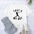 Casual white T-shirt with That's My Boy baseball graphic, flat lay with blue denim jeans - XL / White (Black Font)