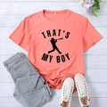 Coral orange That's My Boy printed t-shirt paired with denim jeans and white shoes - S / Pink (Black Text)