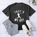 Dark grey women's T-shirt with That's My Boy baseball print and casual crew neck style - S / Heater Grey (White Font)