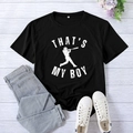 Women's black XXL cotton t-shirt with That's My Boy print and baseball silhouette - S / Black (White Font)