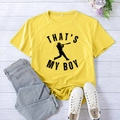 Yellow That's My Boy baseball t-shirt for women in casual loose fit cotton style - S / Yellow (Black Font)