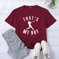 Short sleeve wine red t-shirt with white baseball graphic and That’s My Boy print - S / Wine Red (White Font)